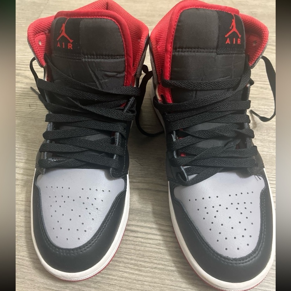 Jordan 1’s Mid Men's Black, Red, and Cement Gray size 8